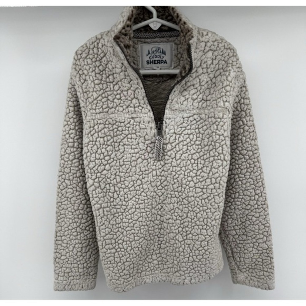 Cuddly Sherpa Kids Ivory Brown‎ Quarter Zip Faux Fur Fleece Pullover  7/8